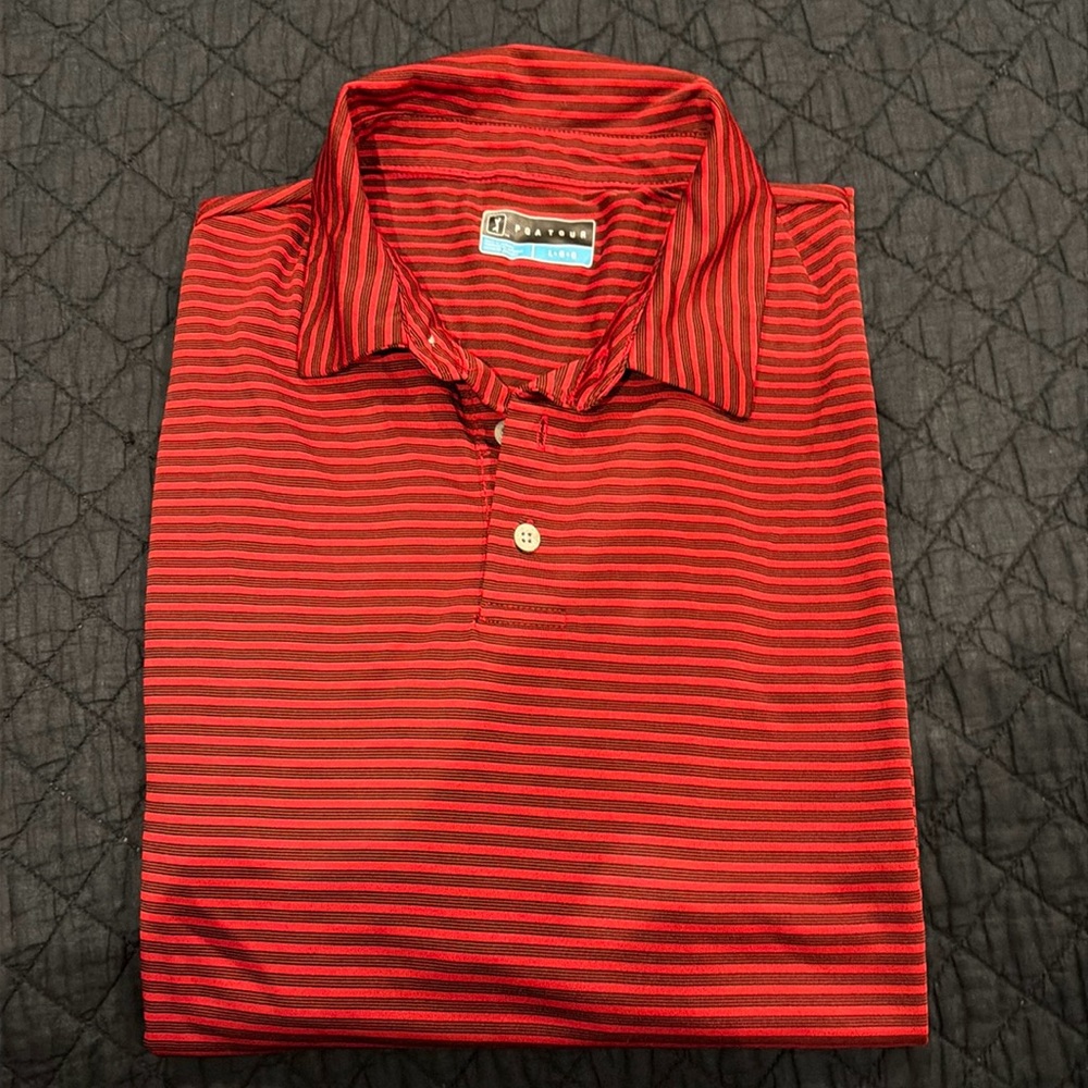 PGA Tour - Size Large Golf Shirt - Red/Black Stripe - L
